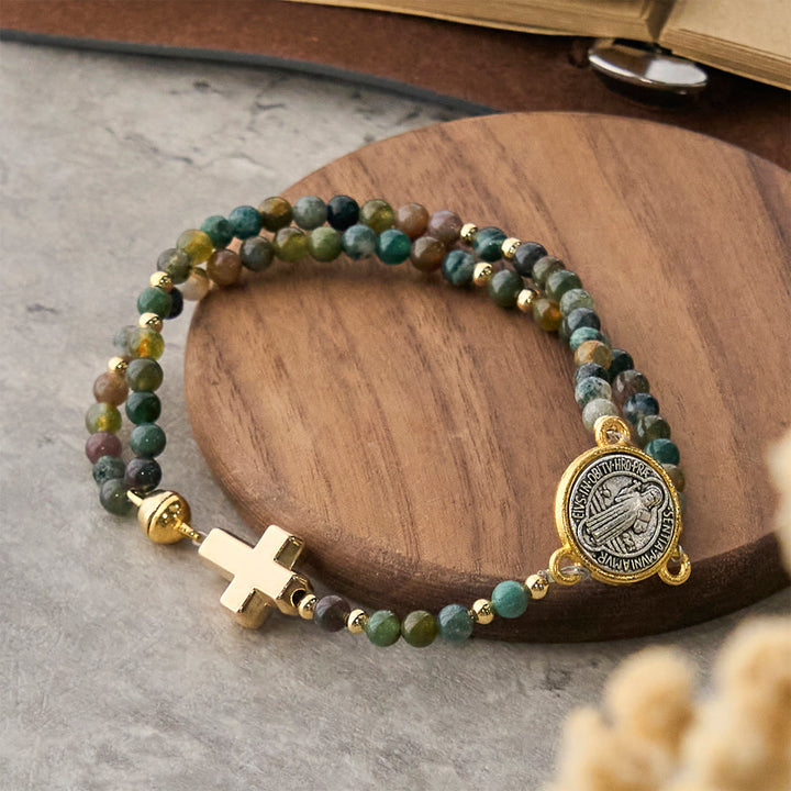 Christianartworkshop Handgefertigte Rosenkranz-Armbänder in Erdtönen mit Kreuz und St. Benedikt-Anhänger - image 5
