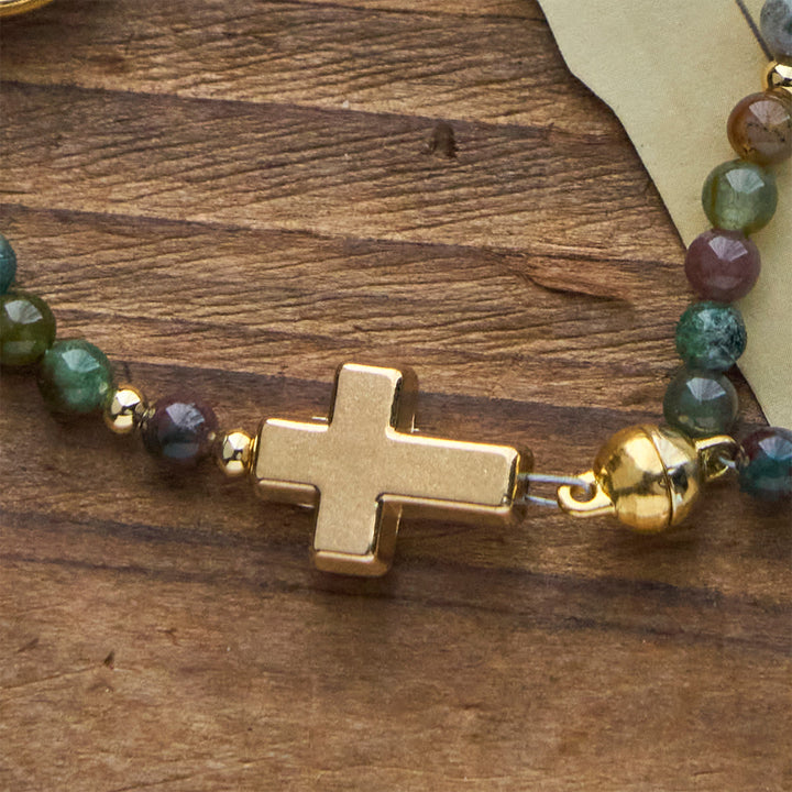Christianartworkshop Handgefertigte Rosenkranz-Armbänder in Erdtönen mit Kreuz und St. Benedikt-Anhänger - image 7