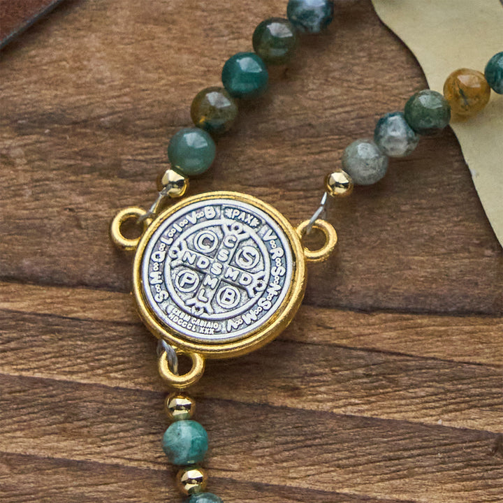 Christianartworkshop Handgefertigte Rosenkranz-Armbänder in Erdtönen mit Kreuz und St. Benedikt-Anhänger - image 6