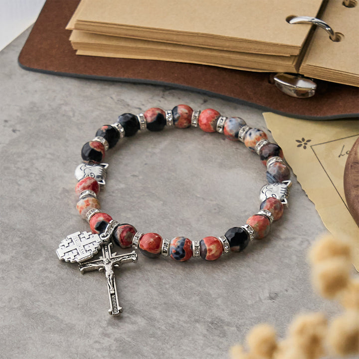 Christianartworkshop Calico Cat Pray Rosenkranz & Armbänder Gedenkset aus künstlichen Marmorierungs-Achatperlen - image 13