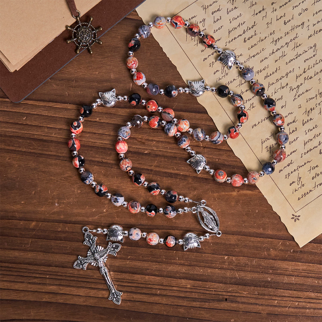 Christianartworkshop Calico Cat Pray Rosenkranz & Armbänder Gedenkset aus künstlichen Marmorierungs-Achatperlen - image 8