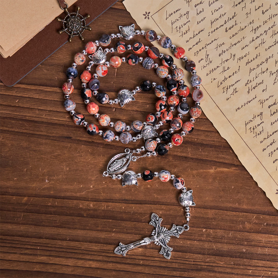 Christianartworkshop Calico Cat Pray Rosenkranz & Armbänder Gedenkset aus künstlichen Marmorierungs-Achatperlen - image 7