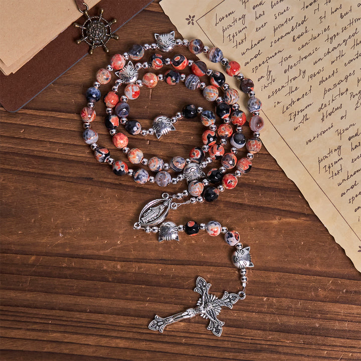 Christianartworkshop Calico Cat Pray Rosenkranz & Armbänder Gedenkset aus künstlichen Marmorierungs-Achatperlen - image 7