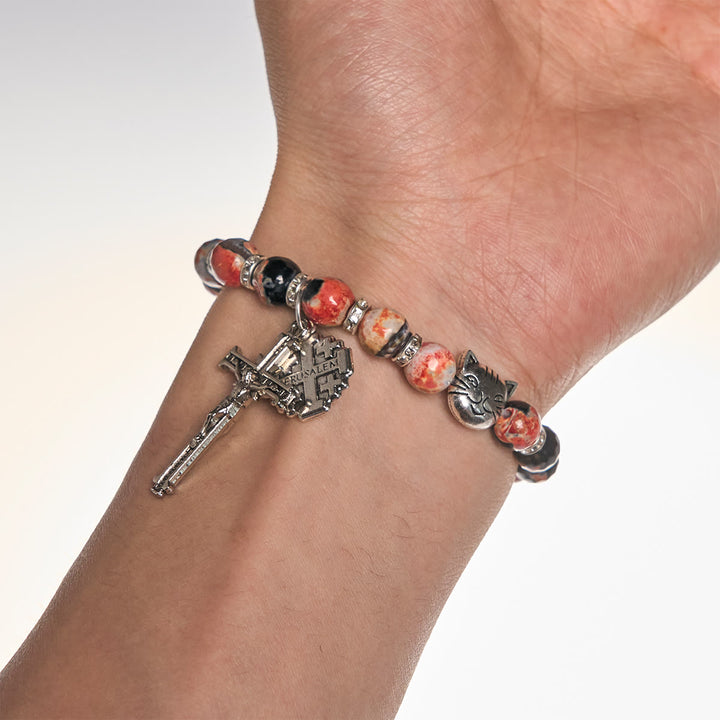 Christianartworkshop Calico Cat Pray Rosenkranz & Armbänder Gedenkset aus künstlichen Marmorierungs-Achatperlen - image 3