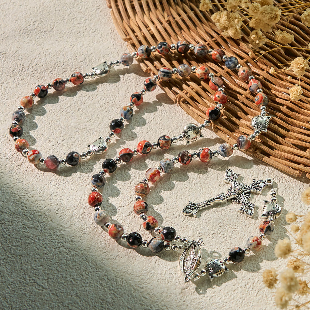 Christianartworkshop Calico Cat Pray Rosenkranz & Armbänder Gedenkset aus künstlichen Marmorierungs-Achatperlen - image 4