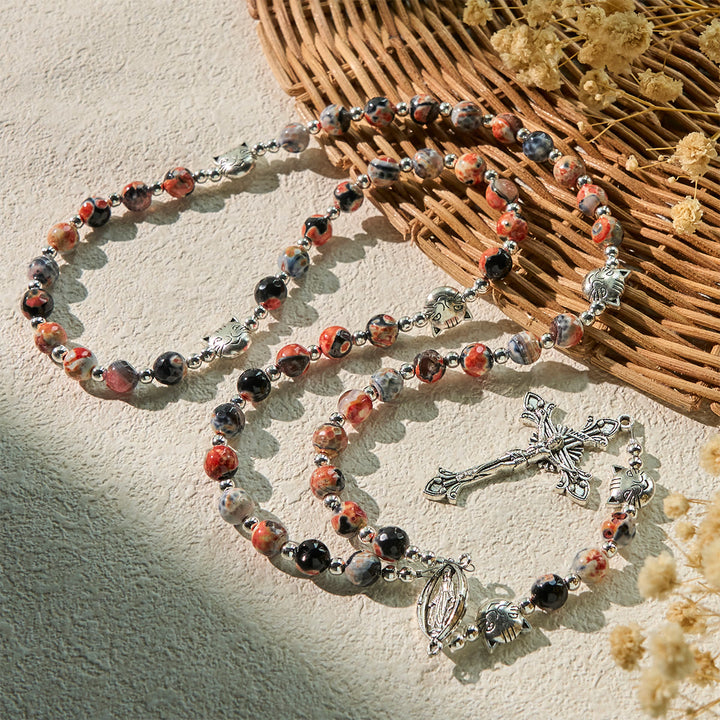 Christianartworkshop Calico Cat Pray Rosenkranz & Armbänder Gedenkset aus künstlichen Marmorierungs-Achatperlen - image 4
