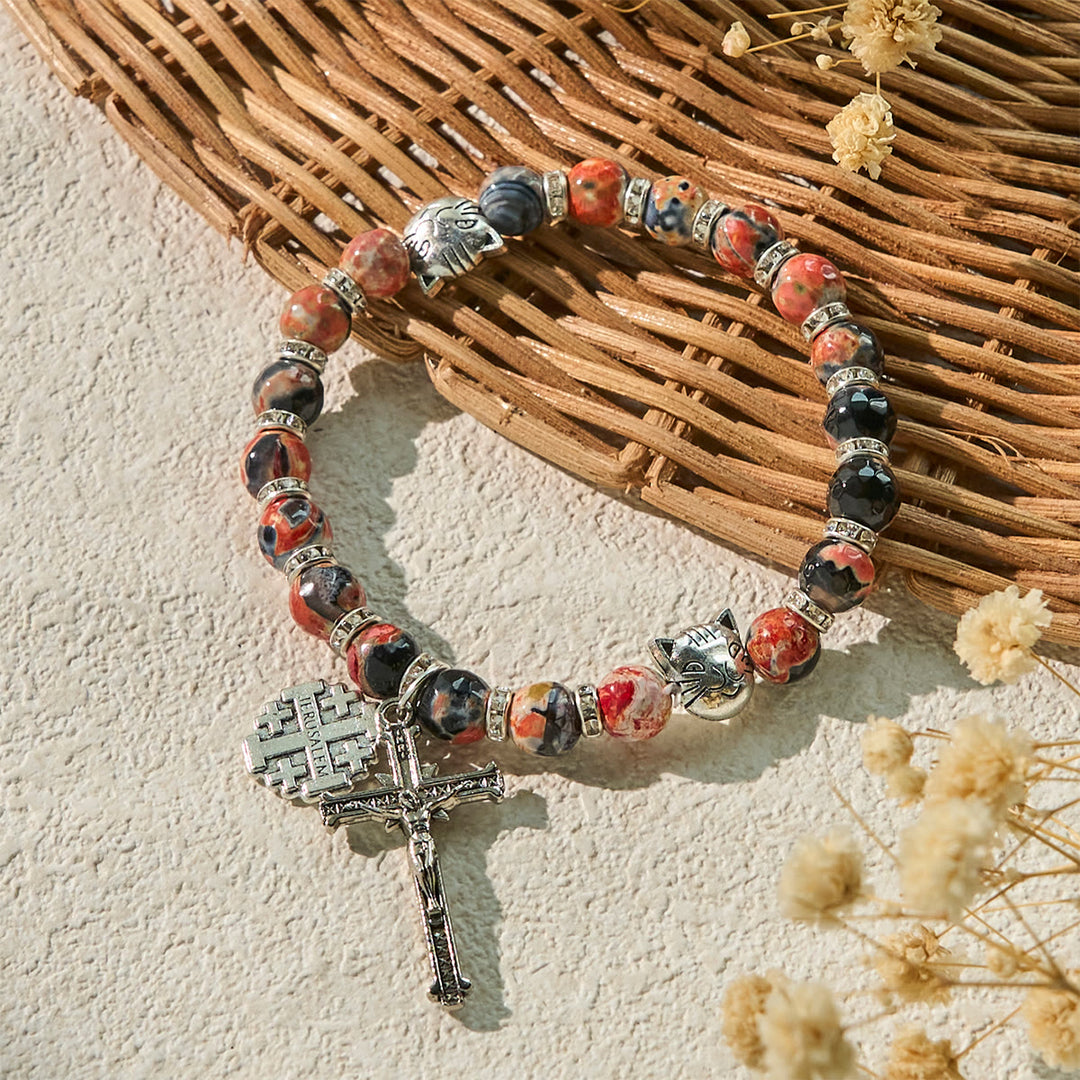 Christianartworkshop Calico Cat Pray Rosenkranz & Armbänder Gedenkset aus künstlichen Marmorierungs-Achatperlen - image 12