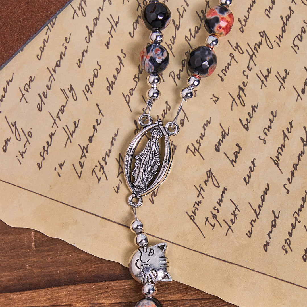 Christianartworkshop Calico Cat Pray Rosenkranz & Armbänder Gedenkset aus künstlichen Marmorierungs-Achatperlen - image 10