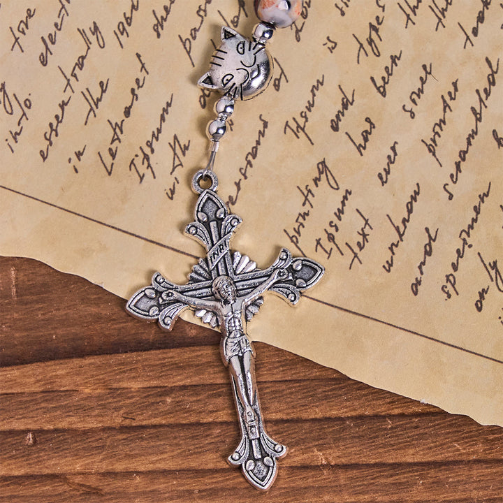 Christianartworkshop Calico Cat Pray Rosenkranz & Armbänder Gedenkset aus künstlichen Marmorierungs-Achatperlen - image 9