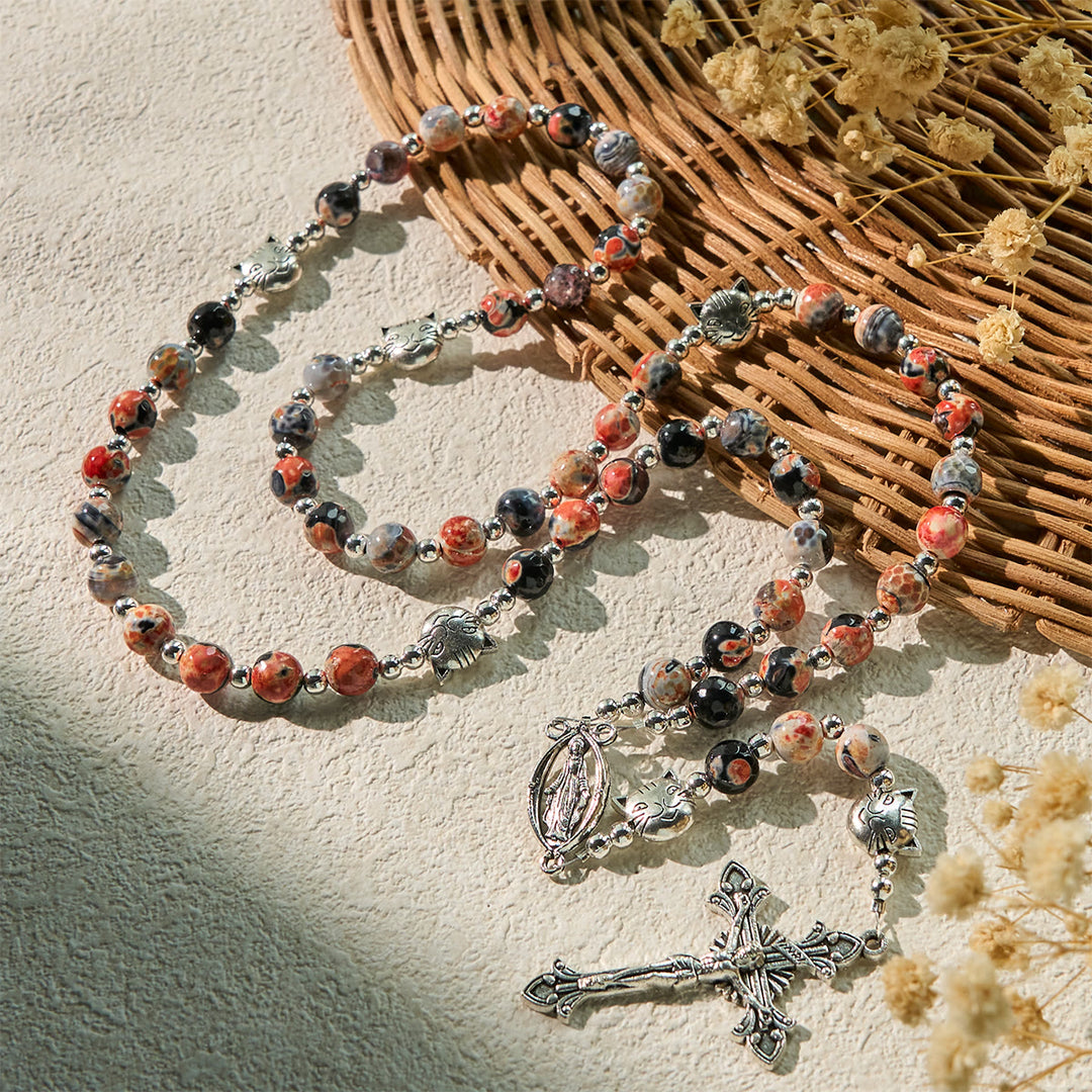 Christianartworkshop Calico Cat Pray Rosenkranz & Armbänder Gedenkset aus künstlichen Marmorierungs-Achatperlen - image 5