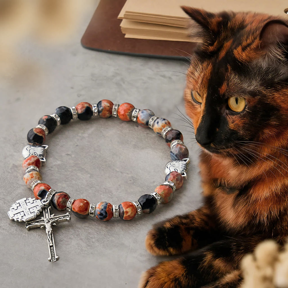 Christianartworkshop Calico Cat Pray Rosenkranz & Armbänder Gedenkset aus künstlichen Marmorierungs-Achatperlen - Armbänder - image 2