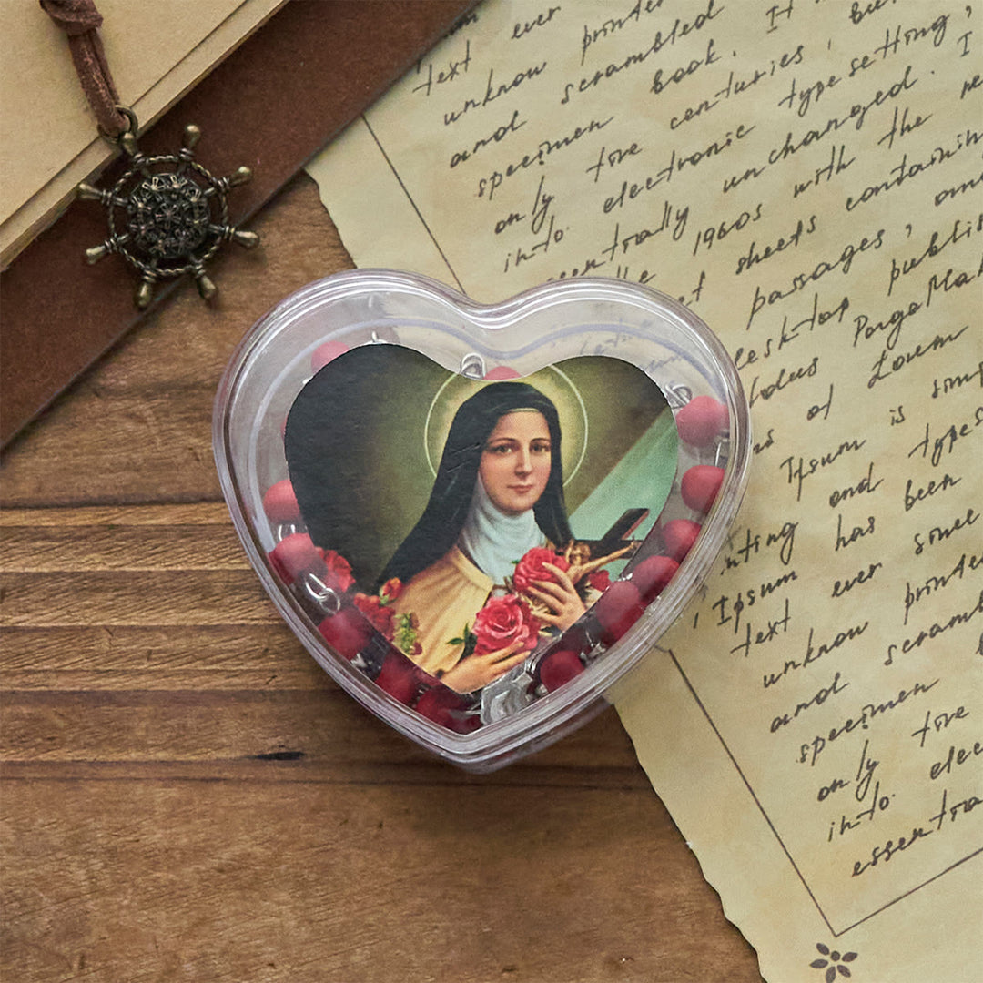 Christianartworkshop Weinroter Rosenkranz mit Unserer Lieben Frau und Kruzifix in herzförmiger Schachtel der Heiligen Therese - image 6