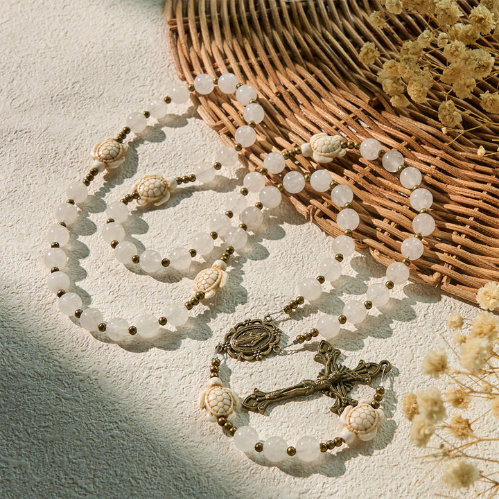 Christianartworkshop Heiliger Gedenk-Rosenkranz aus weißem Quarz und heiliger Schildkröte, Gebetstier - image 6