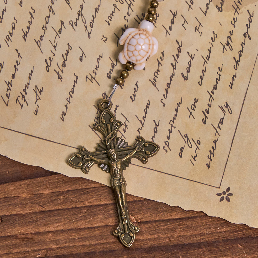 Christianartworkshop Serene Weißquarz und Heilige Schildkröte Gebetsrosenkranz mit Wundertätiger Medaille - image 8