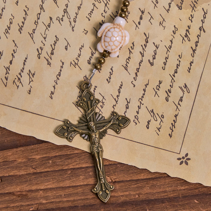 Christianartworkshop Serene Weißquarz und Heilige Schildkröte Gebetsrosenkranz mit Wundertätiger Medaille - image 8