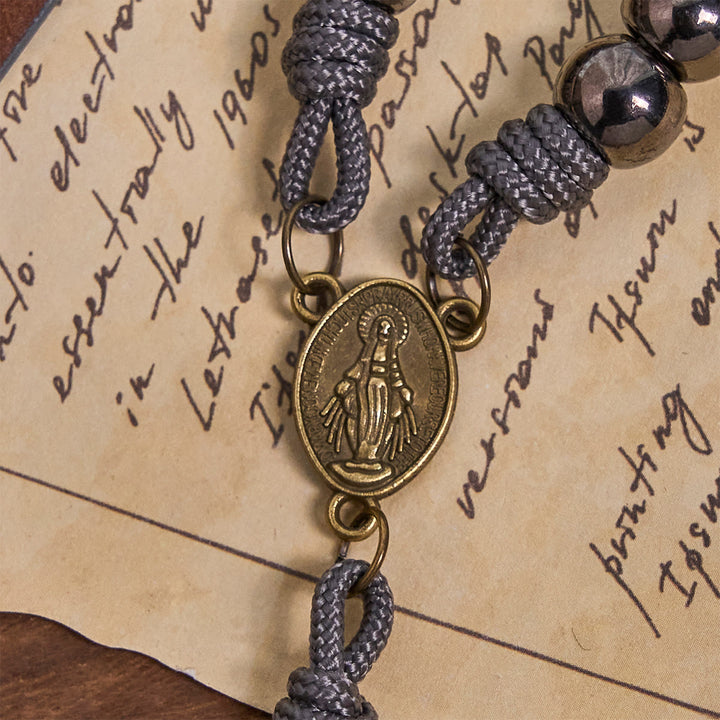 Wundertätige Medaille & Kruzifix aus 8 mm rundem Rosenkranz aus silbernem und schwarzem Gallenstein-Nylonband - image 8