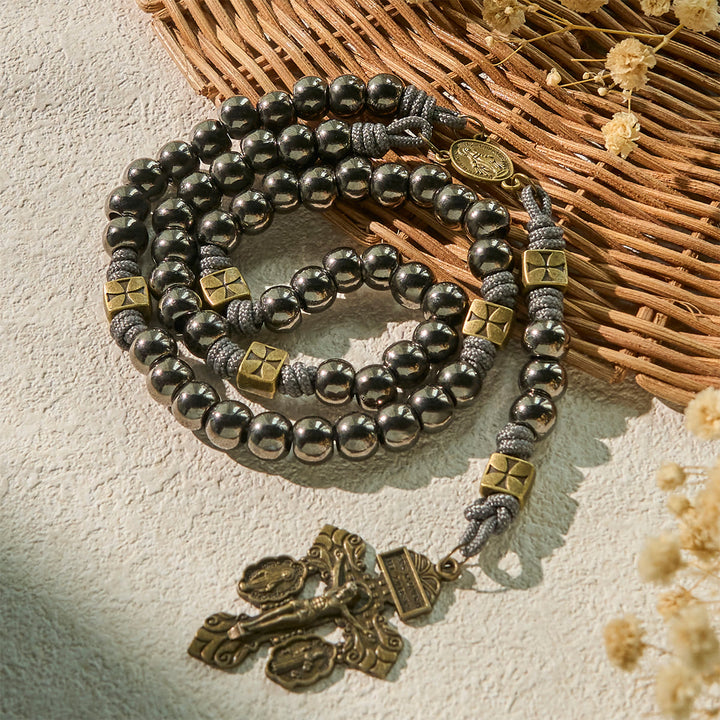 Wundertätige Medaille & Kruzifix aus 8 mm rundem Rosenkranz aus silbernem und schwarzem Gallenstein-Nylonband - image 5