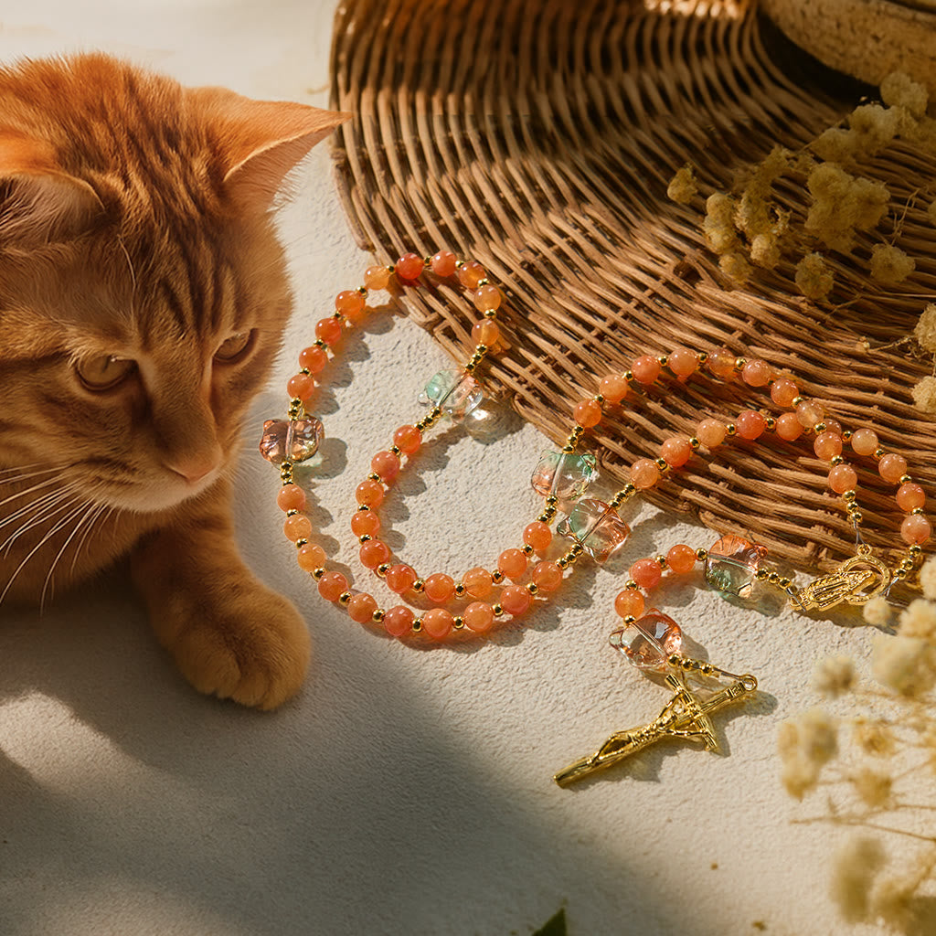 Christianartworkshop Orange Tabby Companion Rosenkranz mit Karneolperlen für Gebet und liebevolle Erinnerung - Orange Tabby Rosenkranz - image 1