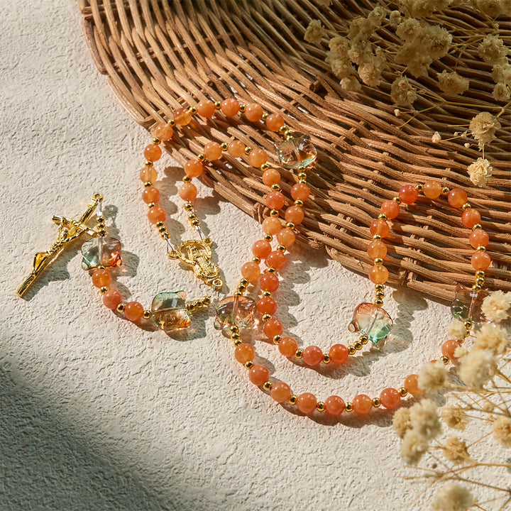 Christianartworkshop Orange getigerte Katze Segen mit Karneolperlen Gebet Tier Rosenkranz - image 2