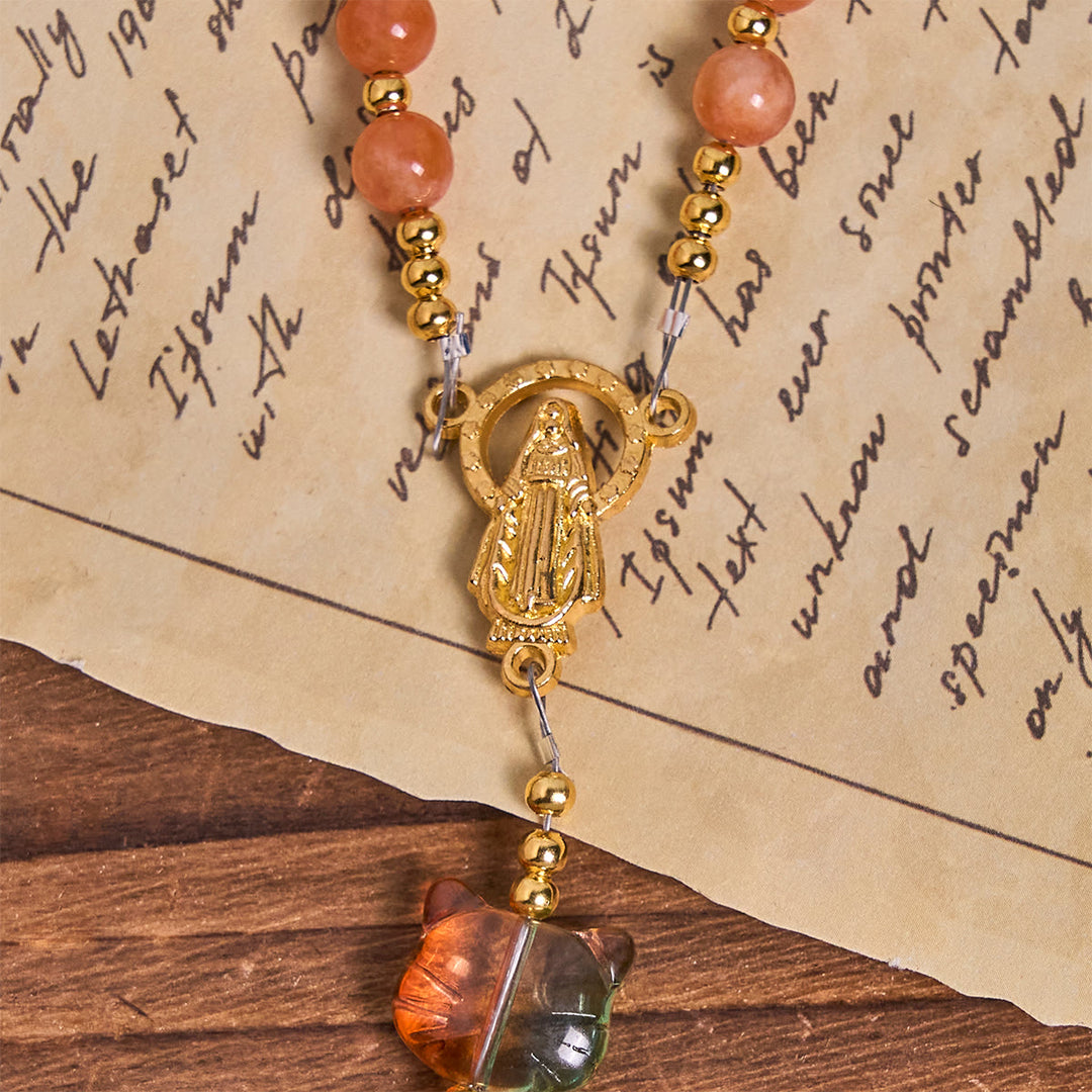 Christianartworkshop Orange getigerte Katze Segen mit Karneolperlen Gebet Tier Rosenkranz - image 6