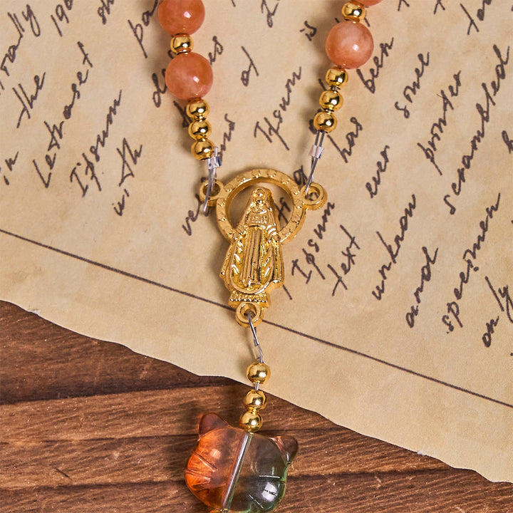 Christianartworkshop Orange getigerte Katze Segen mit Karneolperlen Gebet Tier Rosenkranz - image 6
