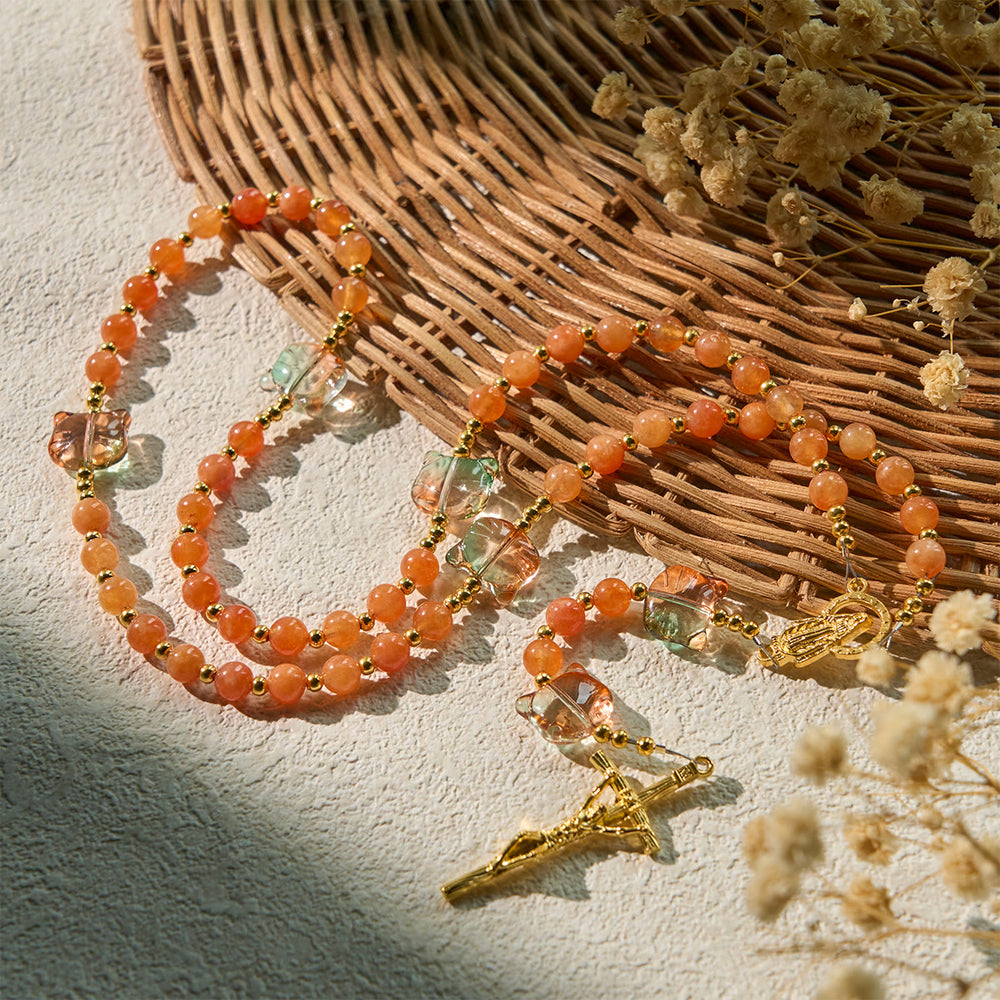 Christianartworkshop Orange getigerte Katze Segen mit Karneolperlen Gebet Tier Rosenkranz - image 1