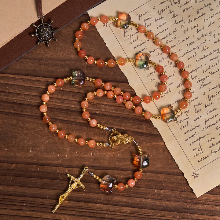 Christianartworkshop Orange getigerte Katze Segen mit Karneolperlen Gebet Tier Rosenkranz - image 4