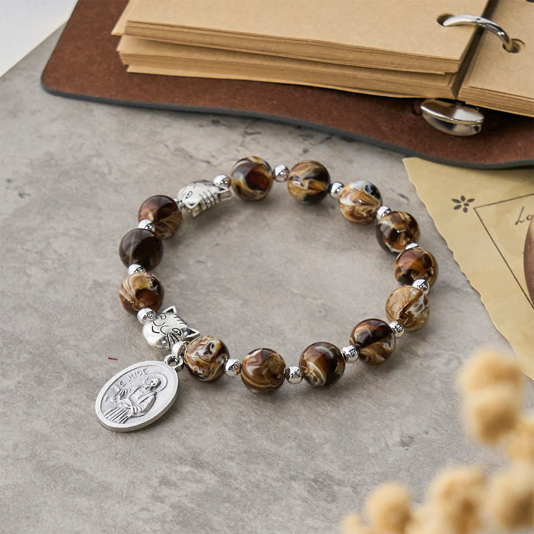 Christianartworkshop Rosenkranz-Armband mit braun getigerter Katze und Bernsteinperlen: Beten Sie mit sanfter Gedenkgnade - image 4
