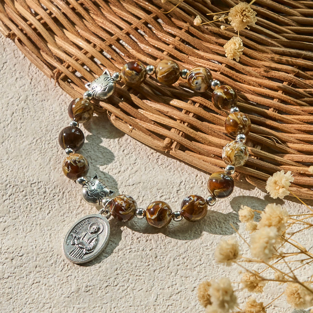 Christianartworkshop Rosenkranz-Armband mit braun getigerter Katze und Bernsteinperlen: Beten Sie mit sanfter Gedenkgnade - image 3