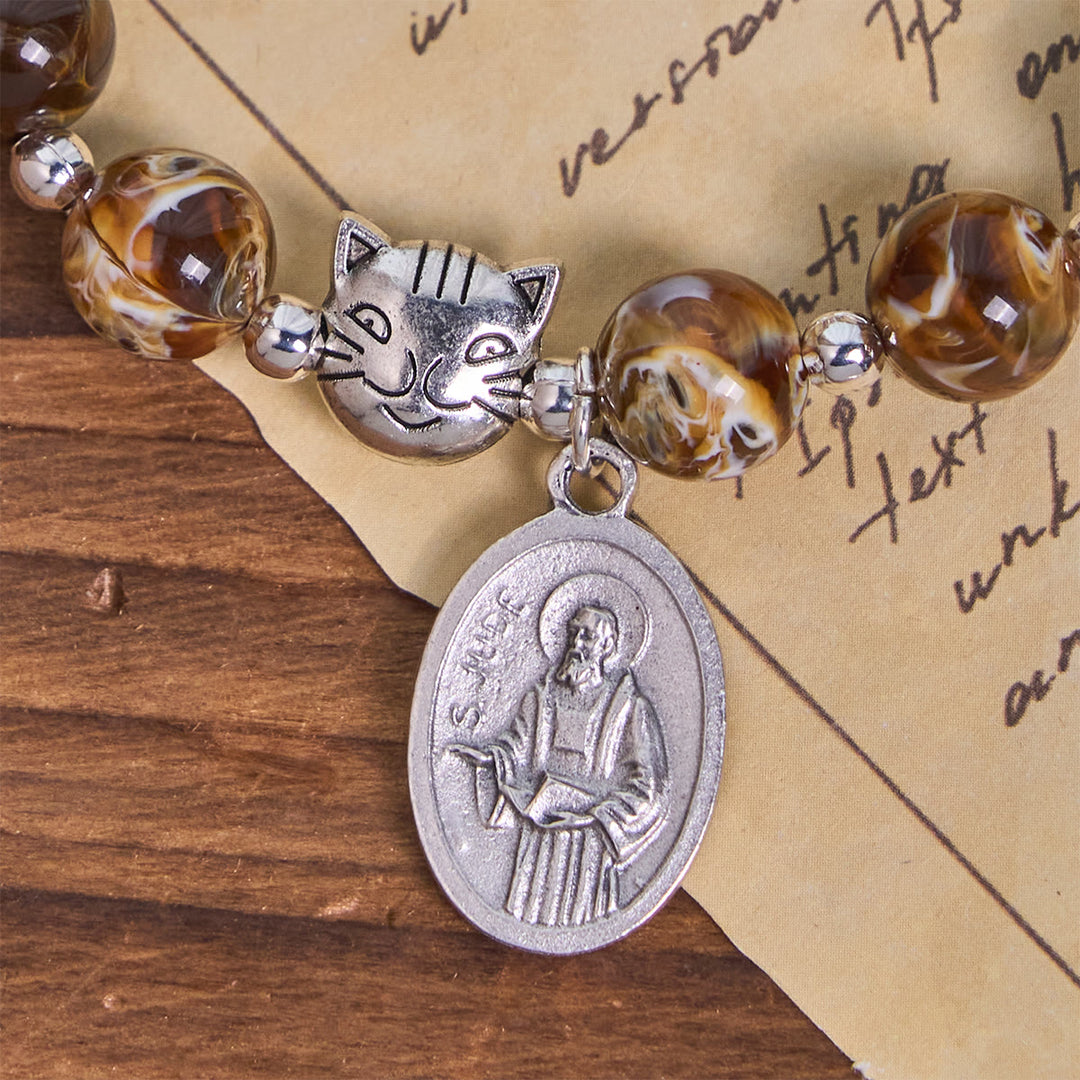 Christianartworkshop Rosenkranz-Armband mit braun getigerter Katze und Bernsteinperlen: Beten Sie mit sanfter Gedenkgnade - image 6
