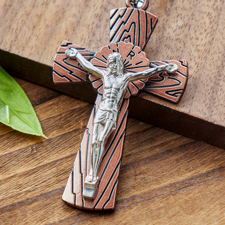 Christianartworkshop Schlüsselanhänger mit dreifarbigem Kruzifix im antiken Stil, Holzmaserung: Strahlender Glaube in jedem Tragen - image 7
