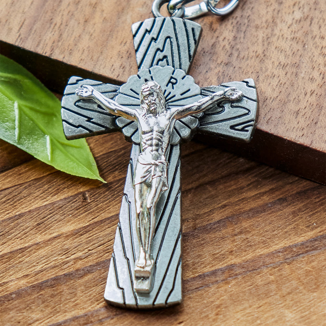 Christianartworkshop Schlüsselanhänger mit dreifarbigem Kruzifix im antiken Stil, Holzmaserung: Strahlender Glaube in jedem Tragen - image 7