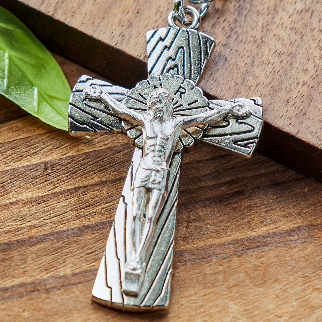 Christianartworkshop Schlüsselanhänger mit dreifarbigem Kruzifix im antiken Stil, Holzmaserung: Strahlender Glaube in jedem Tragen - image 8