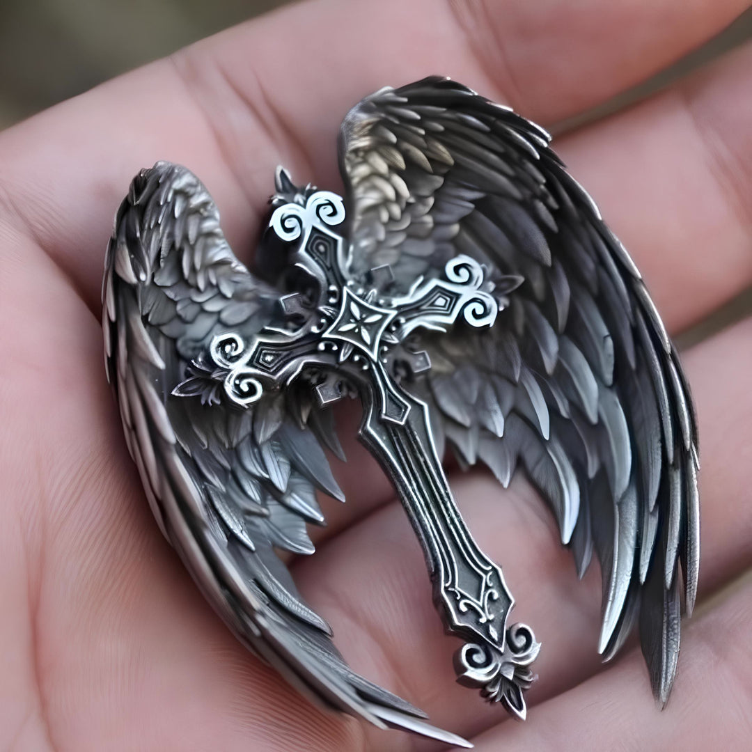 Christianartworkshop Halskette mit Kreuzanhänger mit Schutzengelflügeln: Schmuck für spirituellen Schutz - Schutzengelflügel - image 1