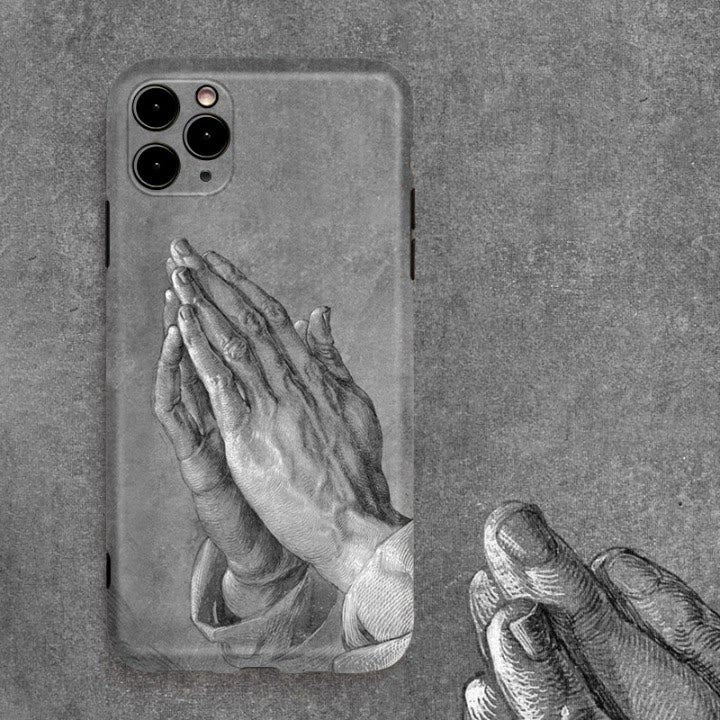 Christianartworkshop Handyhülle mit betenden Händen, Skizze: Vintage-Monochrom-Stil - iPhone 16Pro Max - image 1