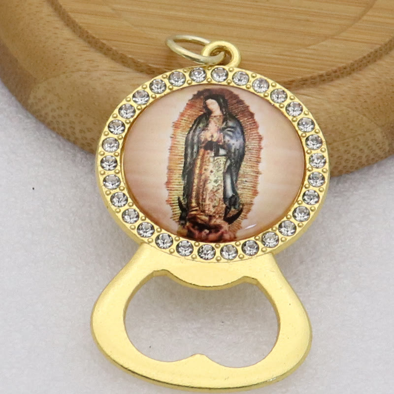 Christianartworkshop Flaschenöffner mit Heiligenschein aus Kristall, zweifarbig, Motiv: Unsere Liebe Frau von Guadalupe - Golden - image 1