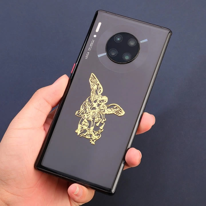 Christianartworkshop Goldener Heiligenaufkleber fürs Telefon: Mehrere Heilige Figuren verfügbar - Der heilige Erzengel Michael - image 2