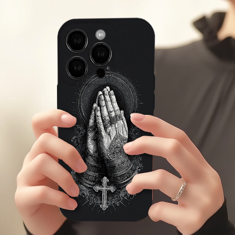 Christianartworkshop Faith in Praying Hands Handyhülle: Elegantes monochromes Design - image 1