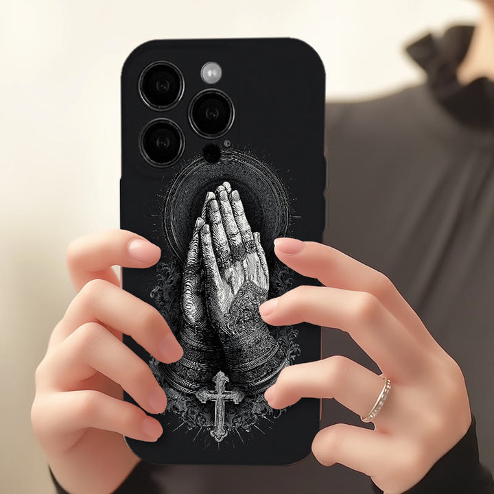 Christianartworkshop Faith in Praying Hands Handyhülle: Elegantes monochromes Design - image 1