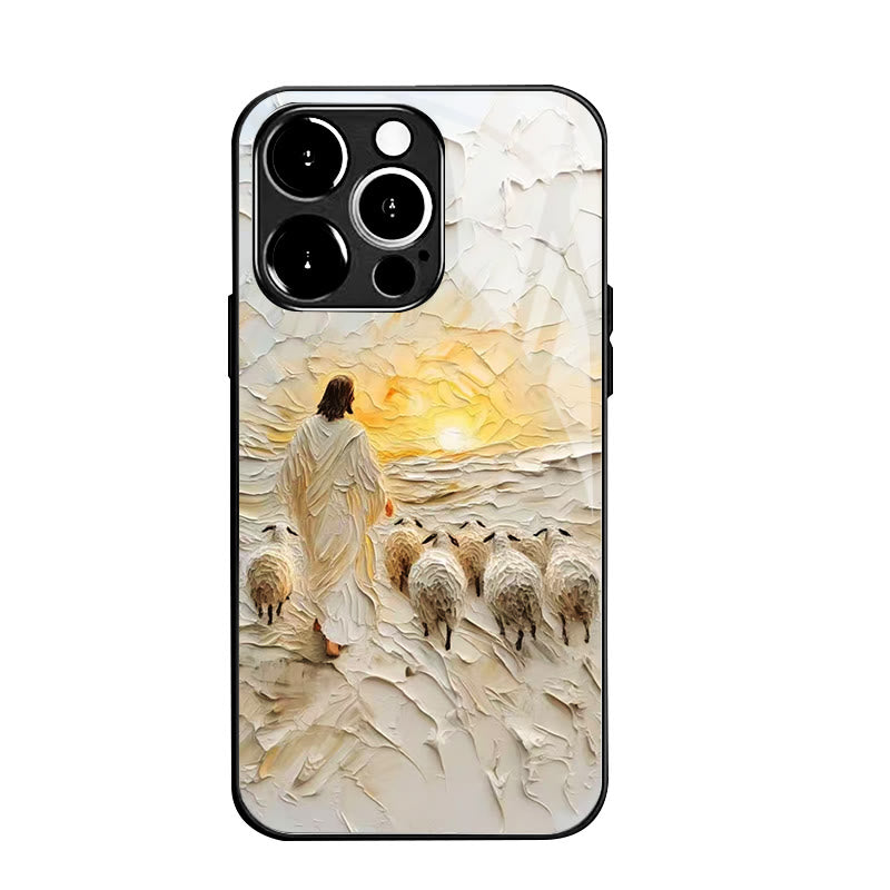 Christianartworkshop – Handyhülle mit Jesus, dem guten Hirten, mit Herde im Sonnenuntergangslicht - iPhone 16Pro Max - image 1