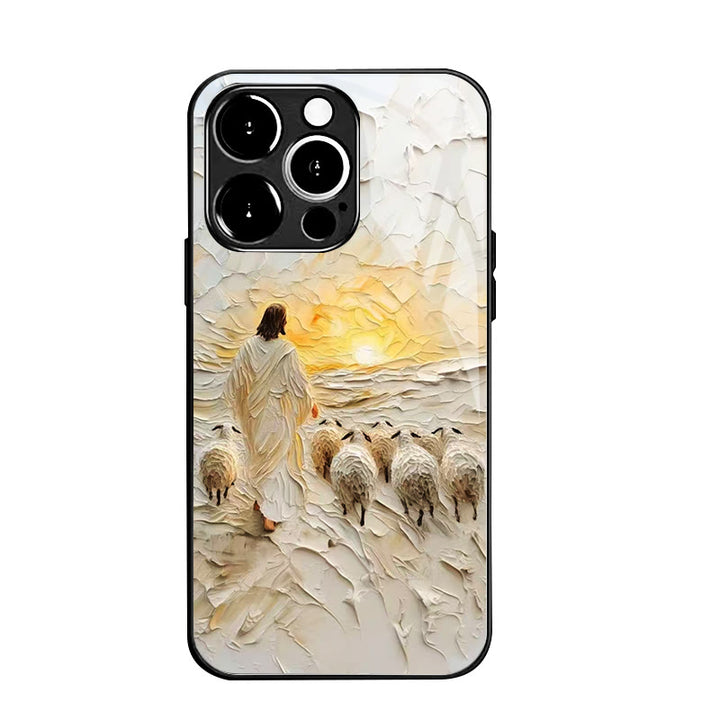 Christianartworkshop – Handyhülle mit Jesus, dem guten Hirten, mit Herde im Sonnenuntergangslicht - iPhone 16Pro Max - image 1