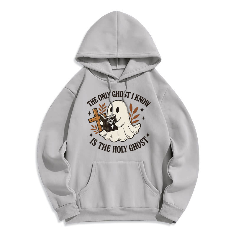 Christianartworkshop Ghost-Free Except the Holy One Fleece-gefütterter Polyester-Kapuzenpullover - Grau - 2XL - image 4