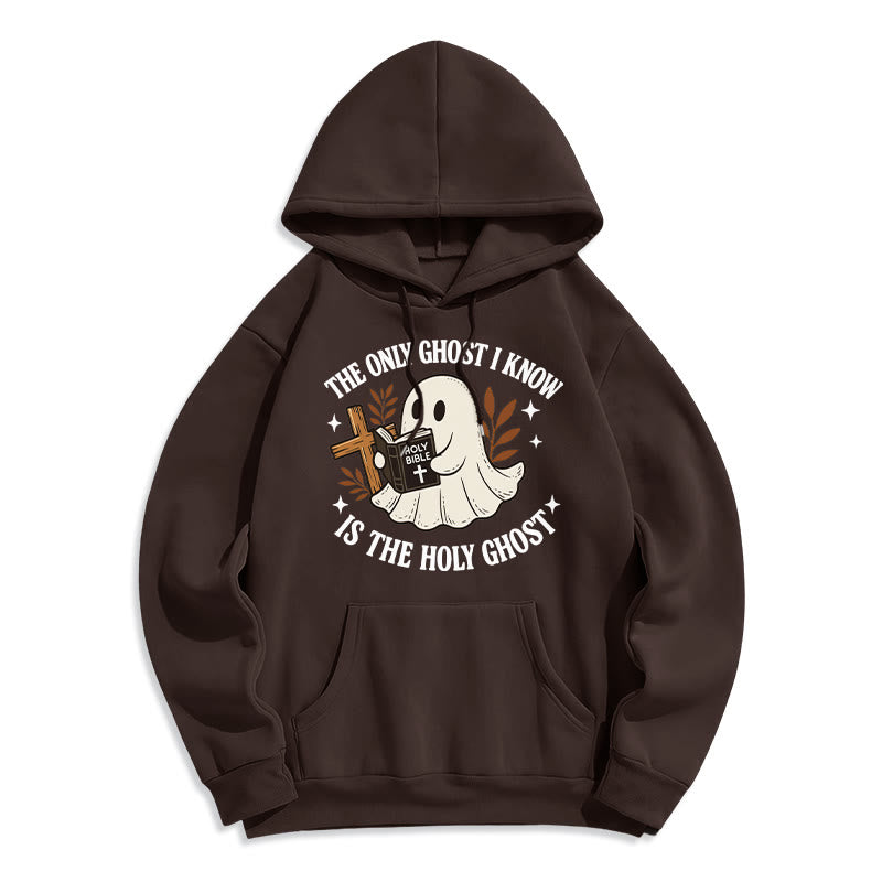 Christianartworkshop Ghost-Free Except the Holy One Fleece-gefütterter Polyester-Kapuzenpullover - Braun - 2XL - image 4