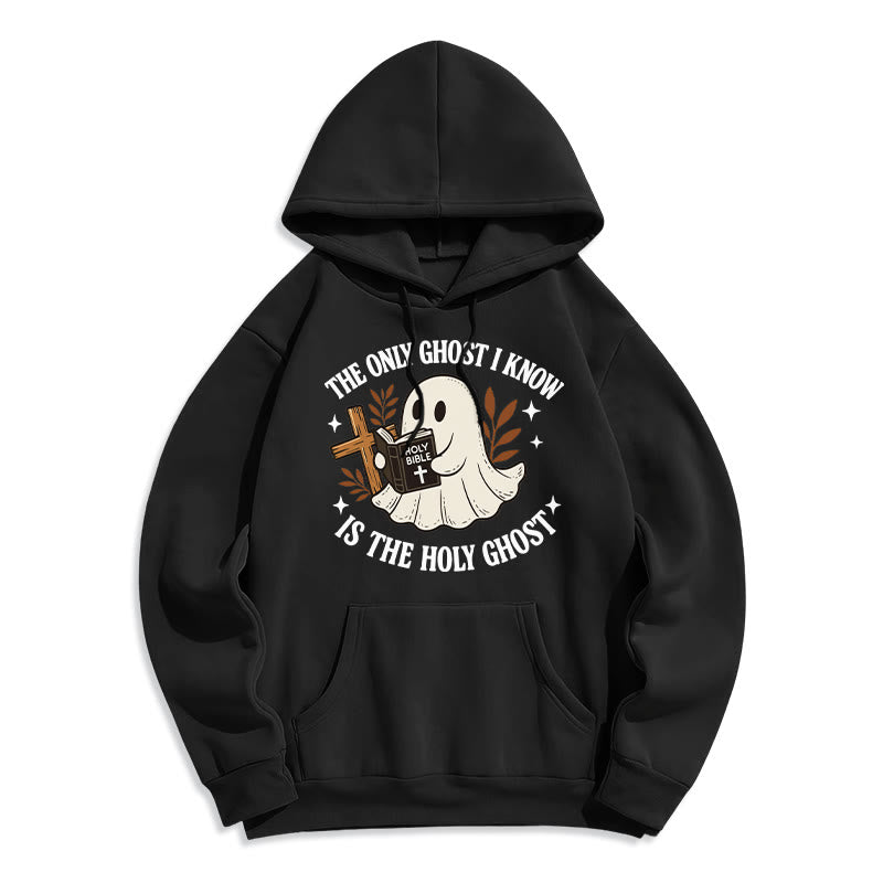 Christianartworkshop Ghost-Free Except the Holy One Fleece-gefütterter Polyester-Kapuzenpullover - Schwarz - 2XL - image 1