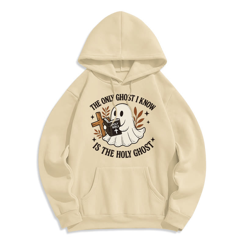 Christianartworkshop Ghost-Free Except the Holy One Fleece-gefütterter Polyester-Kapuzenpullover - Beige - 2XL - image 5