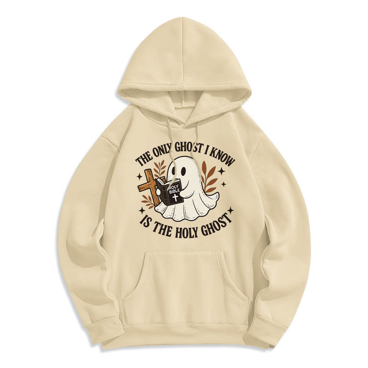 Christianartworkshop Ghost-Free Except the Holy One Fleece-gefütterter Polyester-Kapuzenpullover - Beige - 2XL - image 5