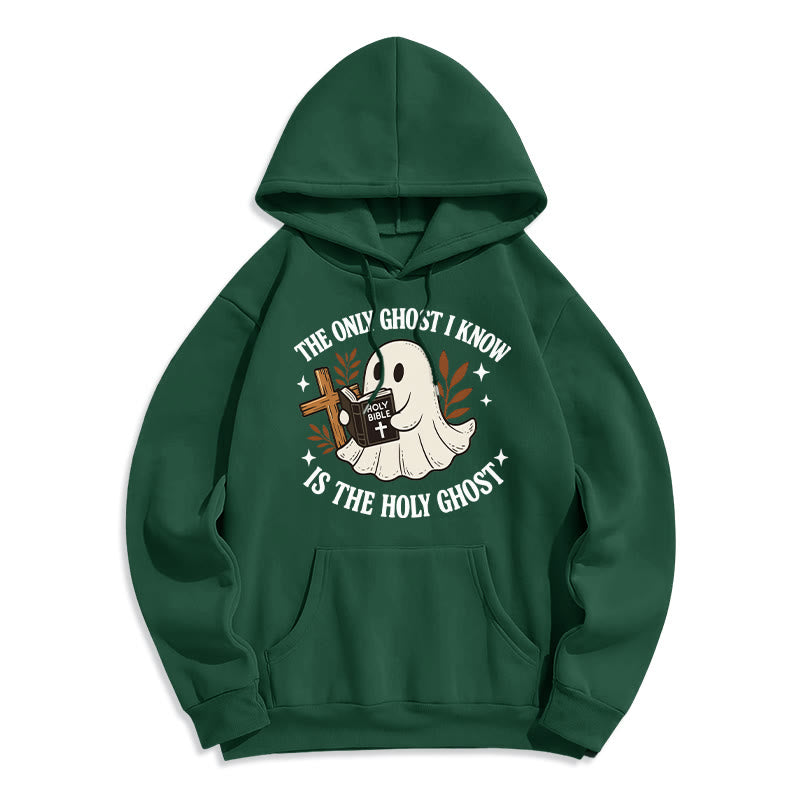 Christianartworkshop Ghost-Free Except the Holy One Fleece-gefütterter Polyester-Kapuzenpullover - Grün - 2XL - image 8