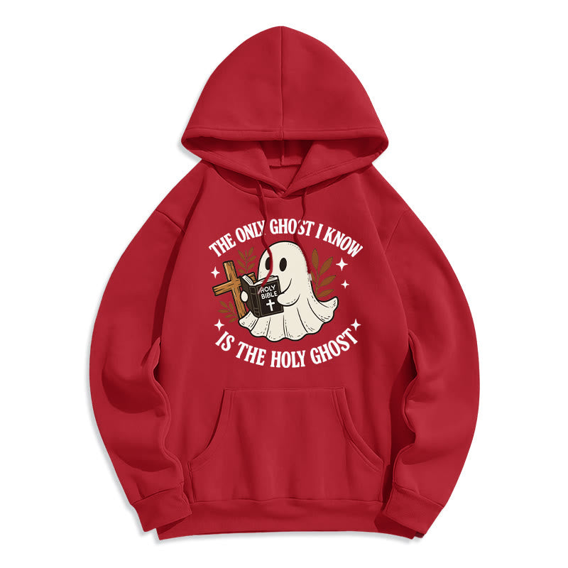 Christianartworkshop Ghost-Free Except the Holy One Fleece-gefütterter Polyester-Kapuzenpullover - Rot - 2XL - image 9