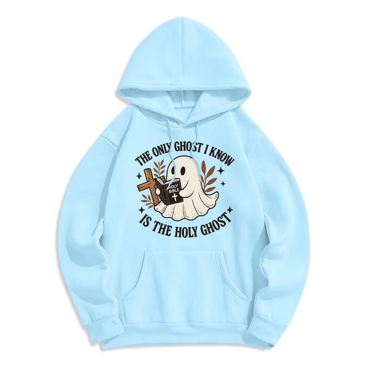 Christianartworkshop Ghost-Free Except the Holy One Fleece-gefütterter Polyester-Kapuzenpullover - Blau - 2XL - image 7