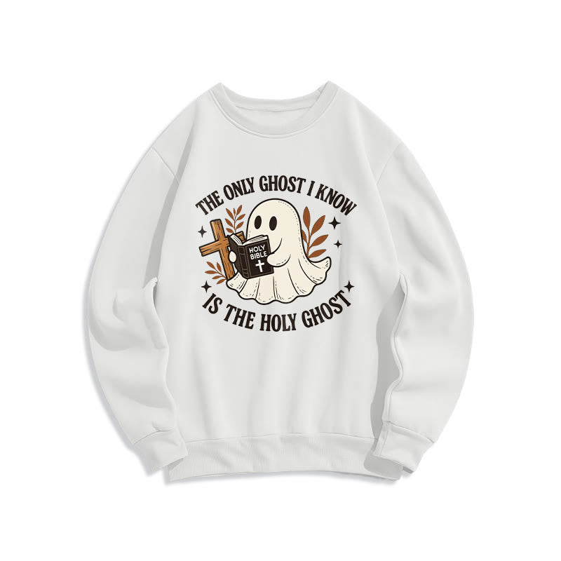 Christianartworkshop Ghost-Free Except the Holy One Fleece-gefüttertes Polyester-Sweatshirt - Weiß - 2XL - image 1
